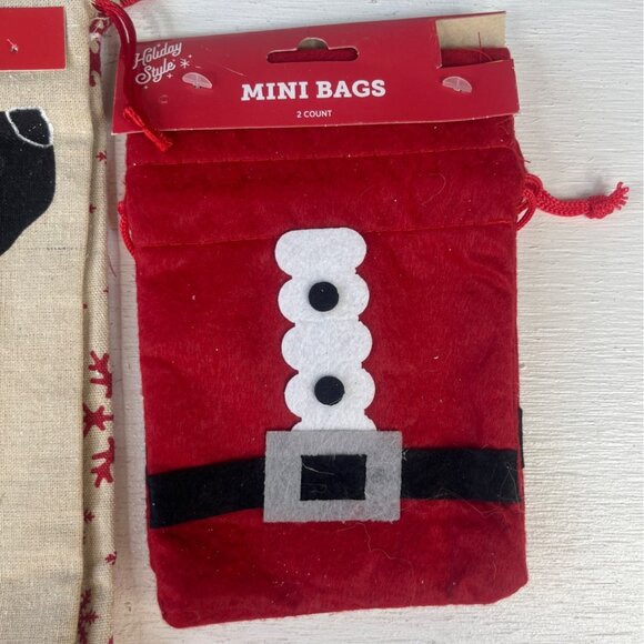 Holiday Style Cloth Gift Mini Bags Bundle New Santa Dog Christmas - Picture 3 of 5